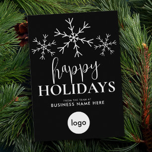Happy Holidays Black White Modern Logo Business Holiday Card