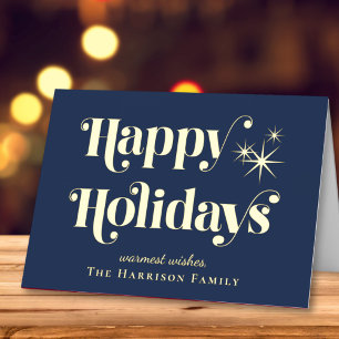 Happy Holidays Blue Christmas Foil Holiday Card