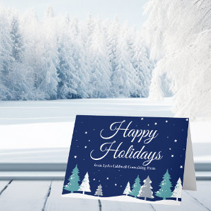 Happy Holidays Blue Customisable Company Christmas Holiday Card