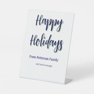 Happy holidays blue green Christmas stylish modern Pedestal Sign
