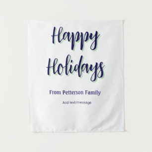 Happy holidays blue green Christmas stylish modern Tapestry