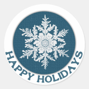 Happy Holidays Blue Paper Snowflake Classic Round Sticker