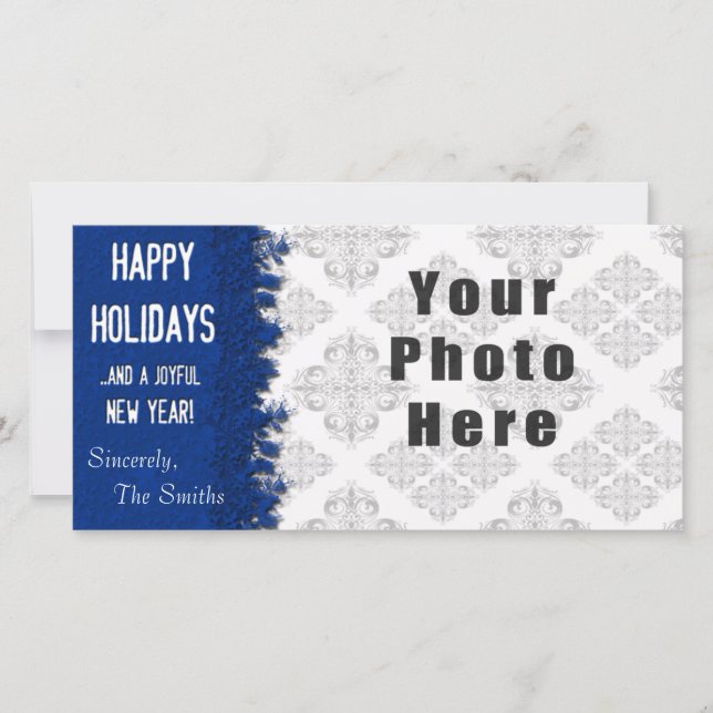 Happy Holidays Blue Snowflake Holiday Card (Front)
