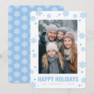 Happy Holidays Blue Snowflake Photo Holiday Card
