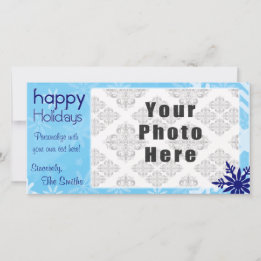 Happy Holidays Blue Themed Snowflake Holiday Card