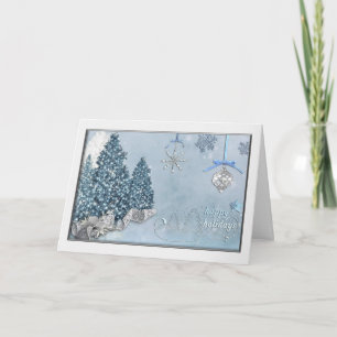 Happy Holidays Blue Trees Elegant Christmas Card