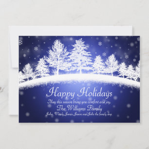 Happy Holidays Blue Winter Scene Flat Card