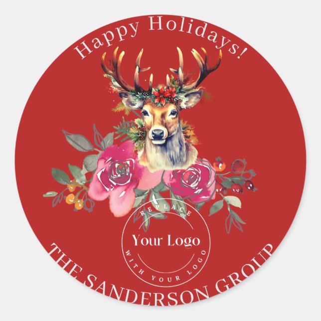 Happy Holidays Boho Custom Logo Round Sticker (Front)