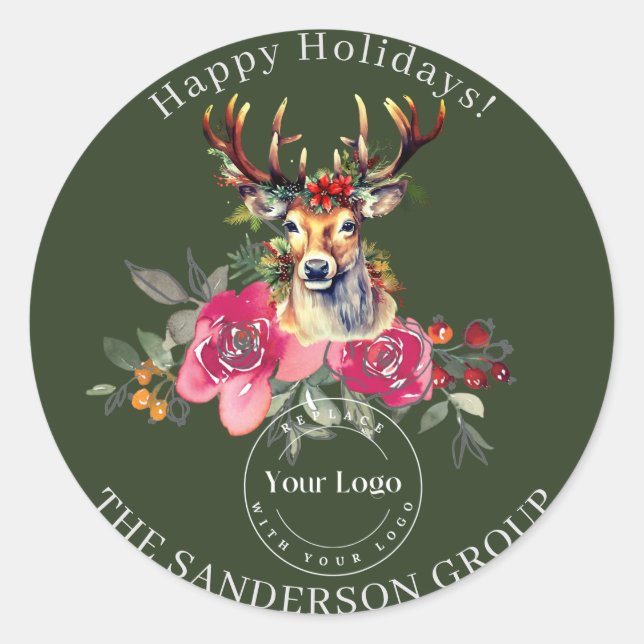 Happy Holidays Boho Custom Logo Round Sticker (Front)