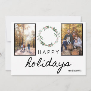 happy holidays bold black and white font photo holiday card