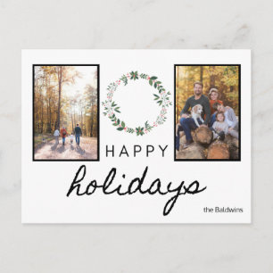 happy holidays bold black and white font photo postcard
