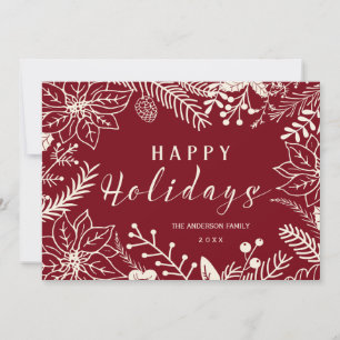 HAPPY HOLIDAYS BOTANICAL RED AND WHITE PHOTO CARD