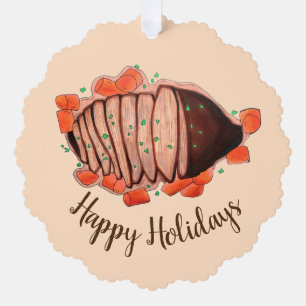 Happy Holidays Braised Beef Brisket Jewish Cuisine Tree Decoration Card