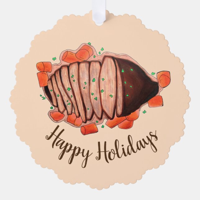 Happy Holidays Braised Beef Brisket Jewish Cuisine Tree Decoration Card (Front)