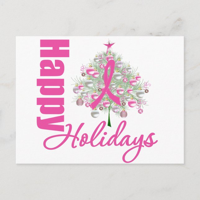 Happy Holidays Breast Cancer Pink Ribbon Holiday Postcard (Front)
