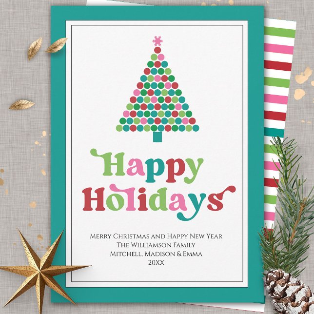 Happy Holidays Bright Fun Retro Christmas Tree  Holiday Card (Creator Uploaded)