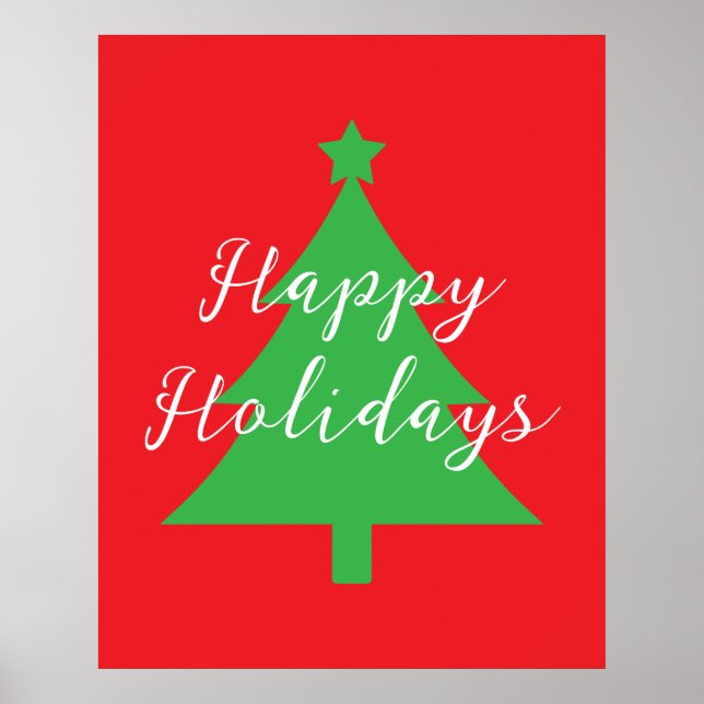 Happy Holidays Bright Red Christmas New Year Poster (Front)