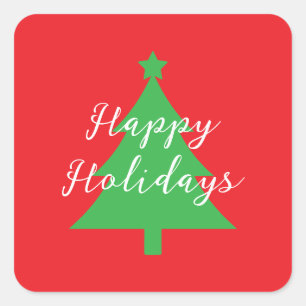 Happy Holidays Bright Red Christmas New Year Square Sticker
