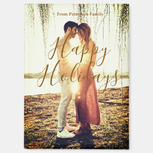 Happy holidays brown add couple photo name date mo magnet