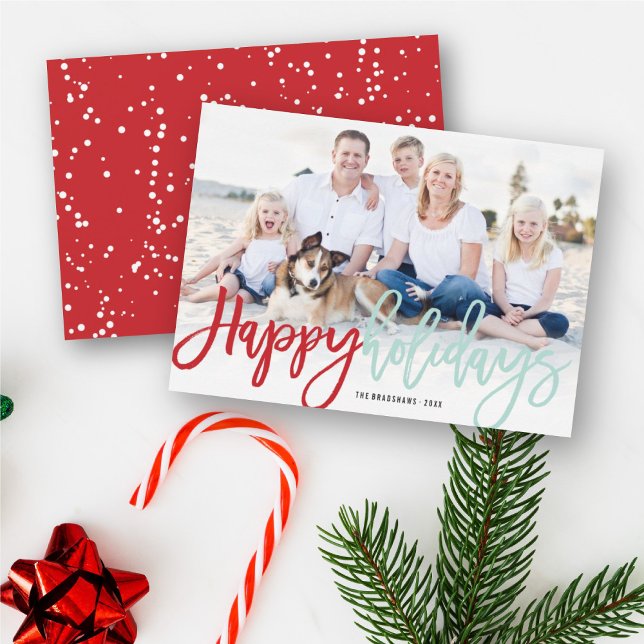 Happy Holidays Brush Calligraphy Modern Photo Holiday Card (Creator Uploaded)