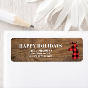 Happy Holidays Buffalo Plaid Deer Return Address