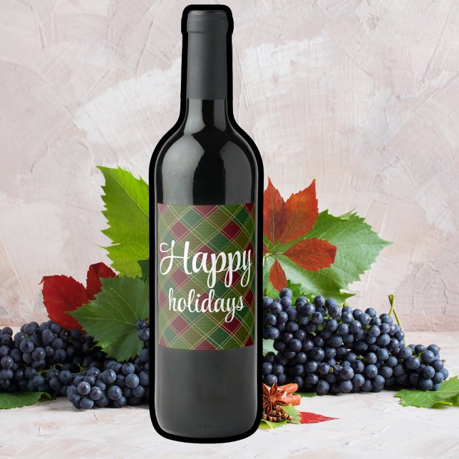 Happy Holidays Buffalo Plaid Red and Green Xmas Wine Label (Creator Uploaded)