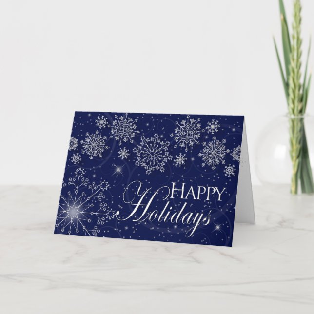 HAPPY HOLIDAYS - BUSINESS/COMPANY - NAVY/BLUE/SNOW HOLIDAY CARD (Front)