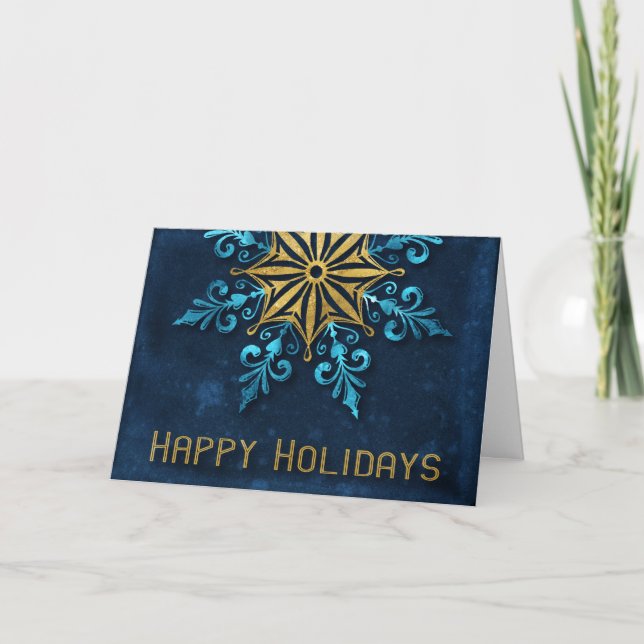 Happy Holidays Business Corporate Snowflake Modern Card (Front)