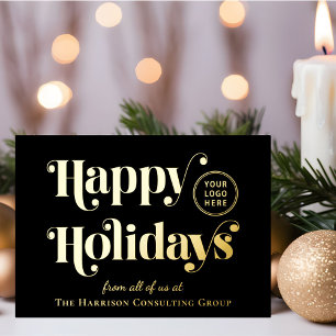 Happy Holidays Business Logo Black Christmas Gold