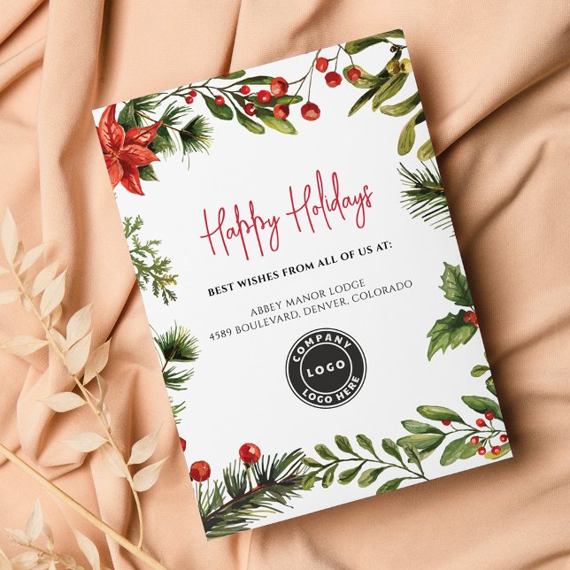 Happy Holidays Business Logo Christmas Party Card (Happy Christmas Holidays Business Employees Company Logo Card)