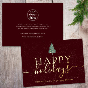 Happy Holidays Business Logo Christmas Tree Gold