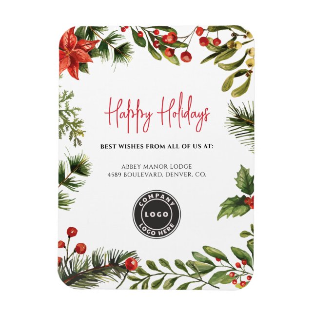 Happy Holidays Business Logo Christmas Wishes Magnet (Vertical)