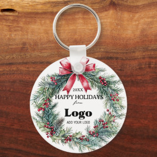 Happy Holidays Business Logo Gift for Clients Key Ring