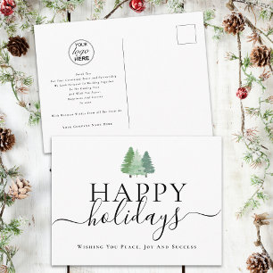 Happy Holidays Business Logo Modern Fir Trees Holiday Postcard