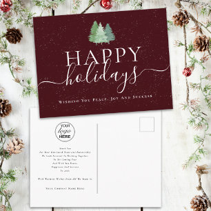 Happy Holidays Business Logo Modern Fir Trees Holiday Postcard