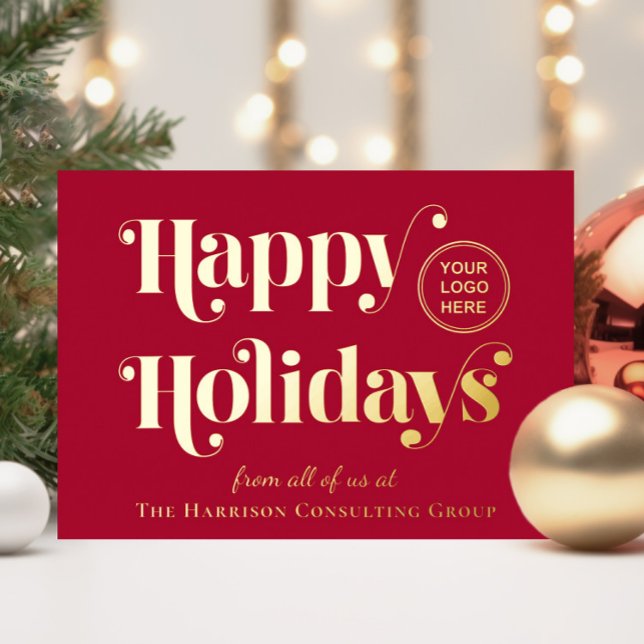 Happy Holidays Business Logo Red Christmas (Show gratitude to your valued customers, clients and partners with an elegant gold foil holiday card)