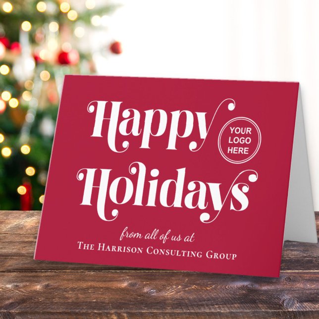 Happy Holidays Business Logo Red Holiday Card (Spread warmth, appreciation, and gratitude to your valued customers, clients, employees and partners)