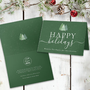 Happy Holidays Business Logo Snowy Christmas Trees Holiday Card