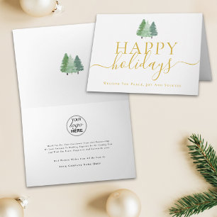 Happy Holidays Business Logo Snowy Fir Trees Holiday Card