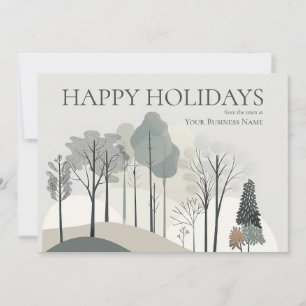 Happy Holidays Business Watercolor Trees Logo Holiday Card