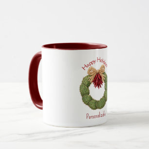 Happy Holidays Cactus Peppers Natural Wreath Mug
