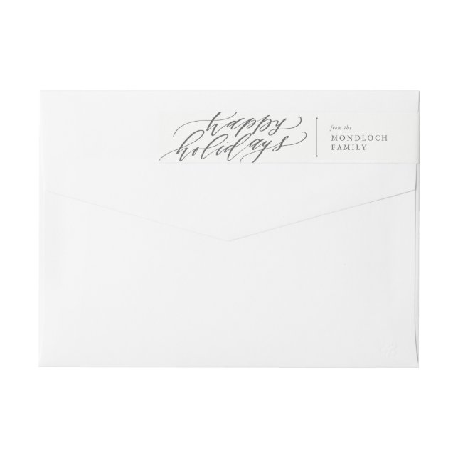 Happy Holidays Calligraphy Envelope Wrap Around Label (Back)