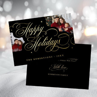 Happy Holidays Calligraphy Photo Family Name card
