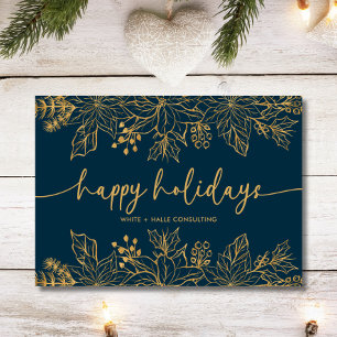 Happy Holidays Calligraphy Script Business   Gold Holiday Card
