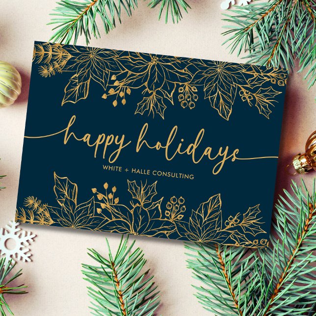 Happy Holidays Calligraphy Script Business | Gold Holiday Card (Creator Uploaded)