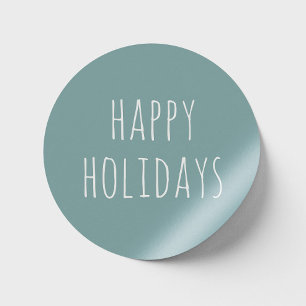Happy Holidays   Calm Muted Blue Grey Christmas Classic Round Sticker