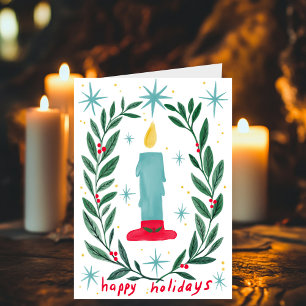Happy Holidays Candle Botanical Handmade Christmas Card