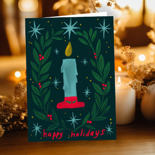 Happy Holidays Candle Botanical Handmade Christmas Card