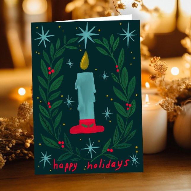 Happy Holidays Candle Botanical Handmade Christmas Card (Happy Holidays Candle Botanical Handmade Christmas Card
)