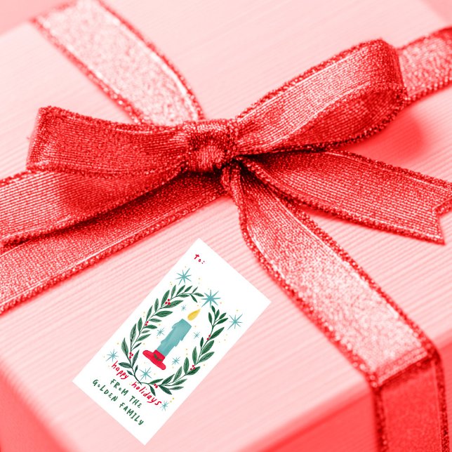 Happy Holidays Candle Hand Drawn CUSTOM To From (Happy Holidays Candle Hand Drawn CUSTOM To From Label
)